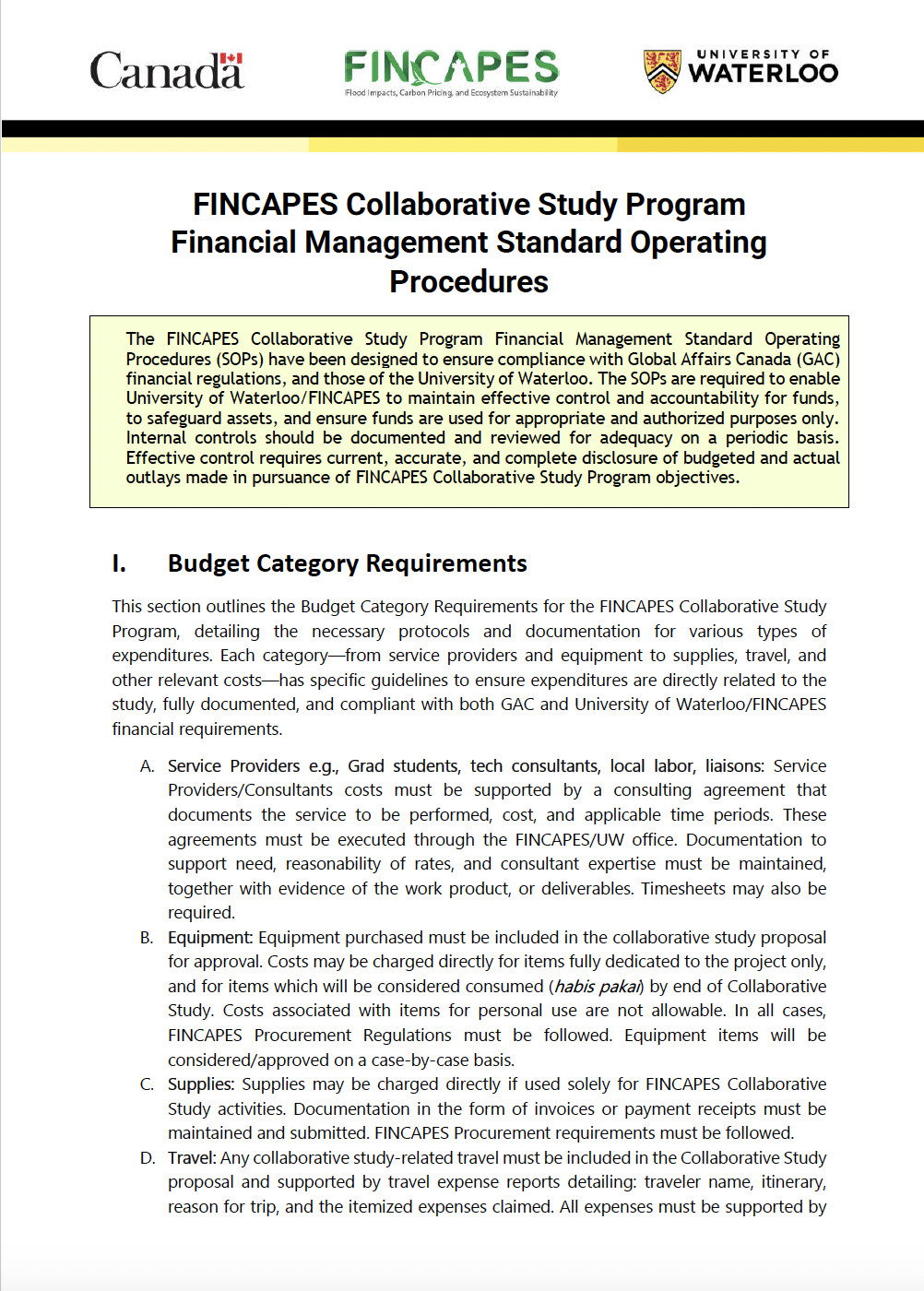 FINCAPES Collaborative Study Program Financial Management Standard Operating  Procedures